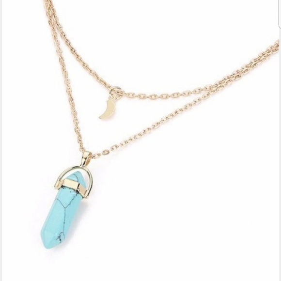 Natural Stone Crystal Layered Gold Necklace Choker - Picture 3 of 5